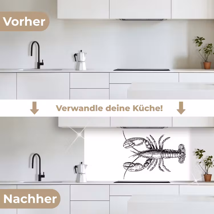 Kreeft - Zwart - Wit keuken achterwand 2 middel -voor-na_DE