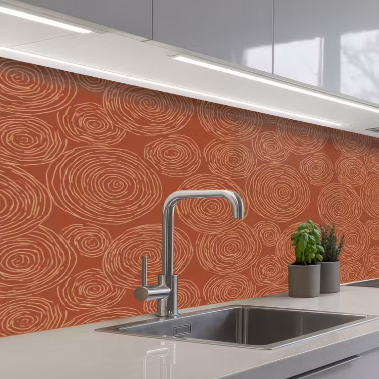 Cirkels - Abstract - Artistiek - Terracotta keuken achterwand 2 middel 871 -3d_schuin