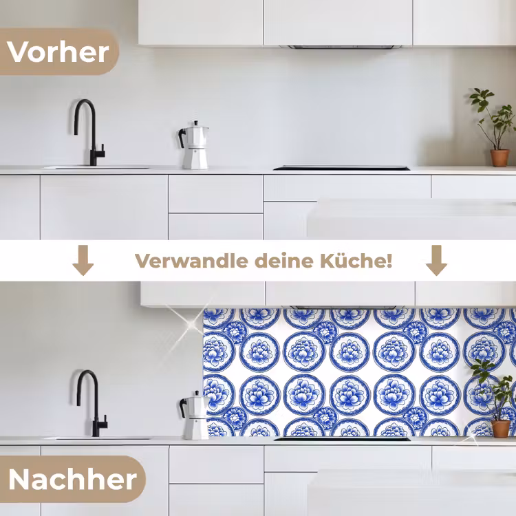 Cirkels - Bloemen - Blauw keuken achterwand 2 middel 871 -voor-na_DE