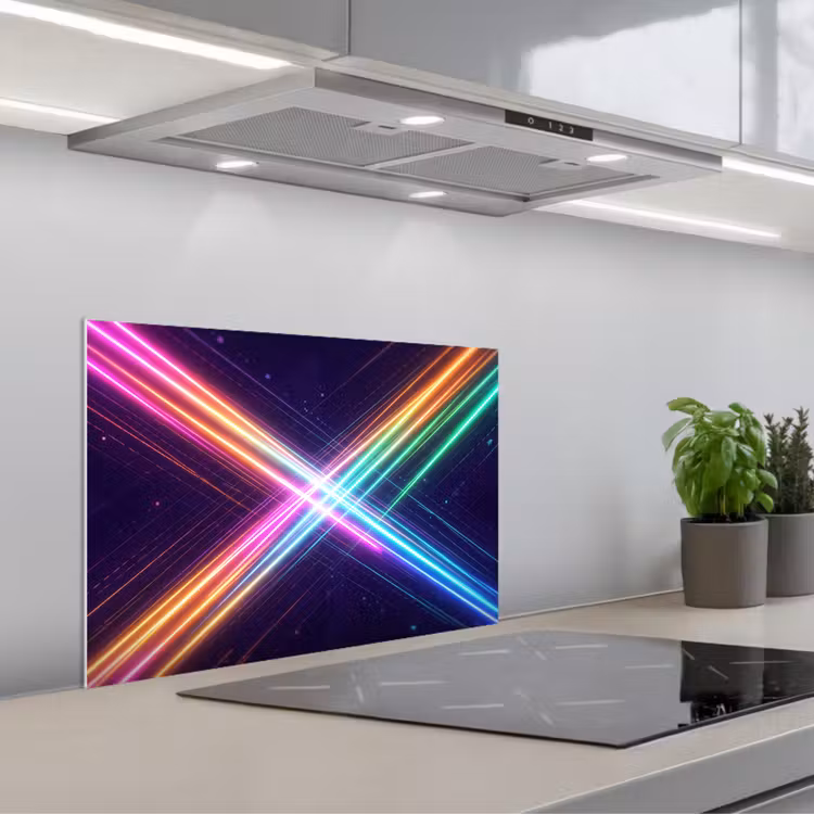 Kruisen - Lasterstralen - Neon keuken achterwand spatscherm klein -3d_schuin