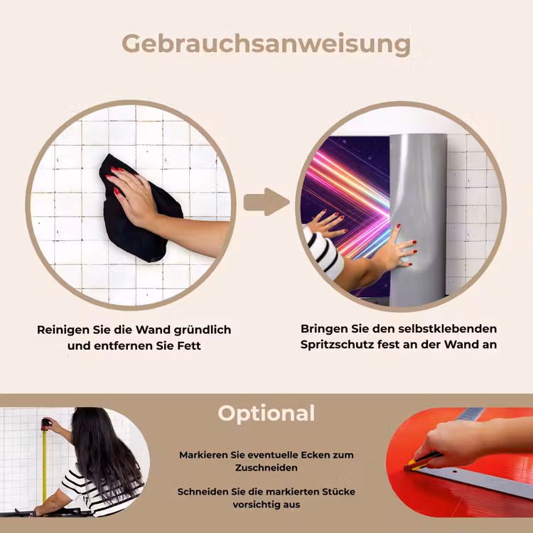 Kruisen - Lasterstralen - Neon keuken achterwand spatscherm klein -gebruiksaanwijzing_DE