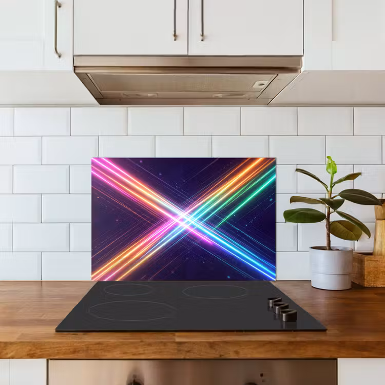Kruisen - Lasterstralen - Neon keuken achterwand spatscherm klein -sfeer2