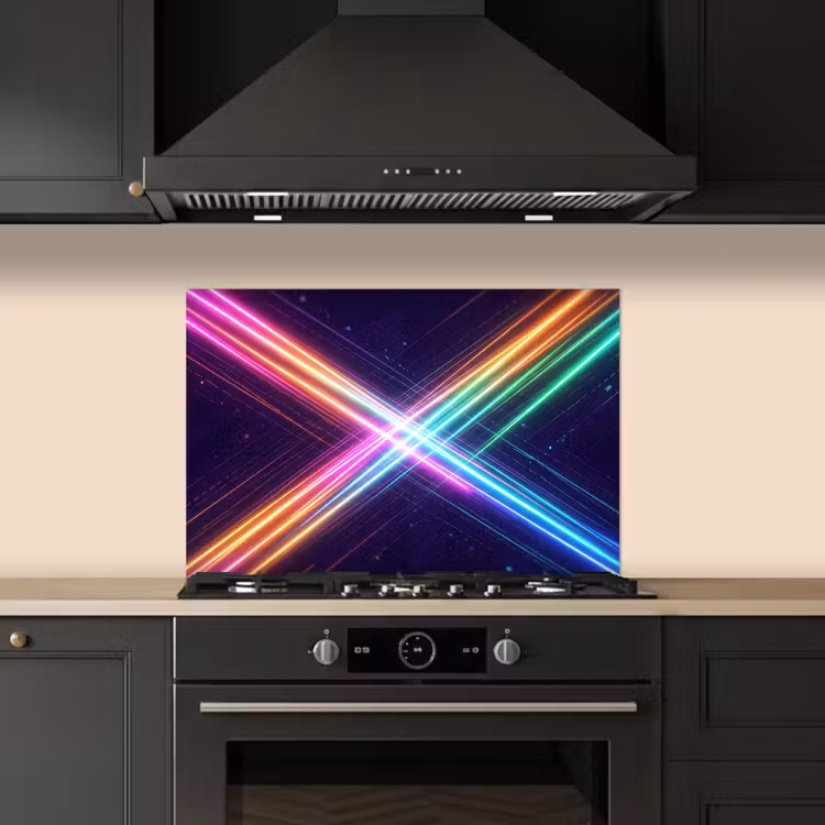 Kruisen - Lasterstralen - Neon keuken achterwand spatscherm klein -sfeer1