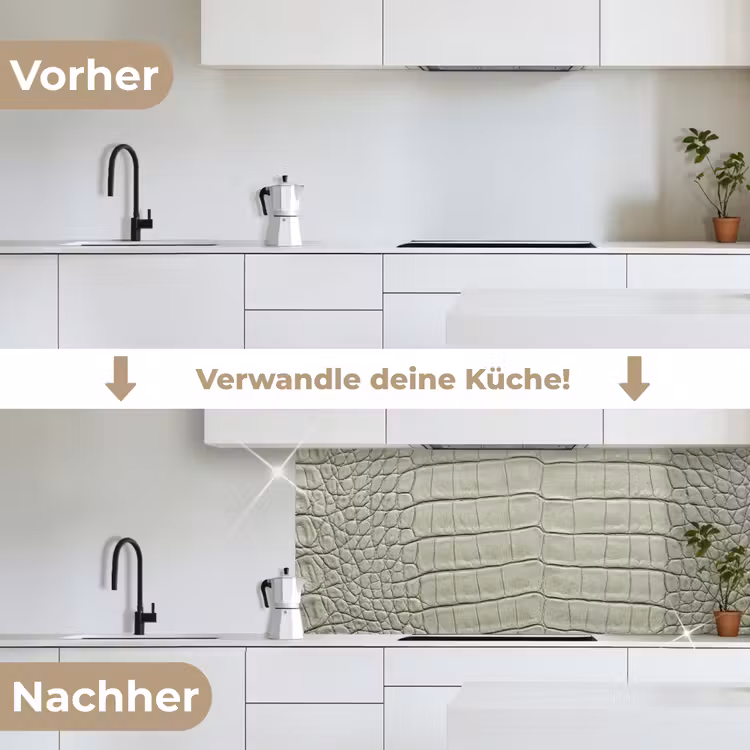 Krokodillenleer - Schubben - Groen keuken achterwand 2 middel -voor-na_DE