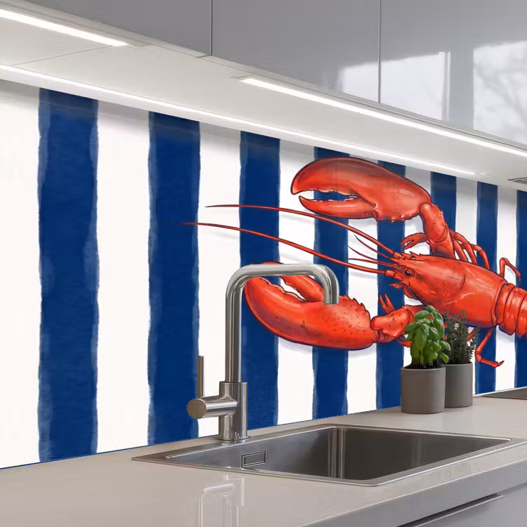 Schaaldier - Kreeft - Marine - Illustratie - Rood keuken achterwand 2 middel -3d_schuin