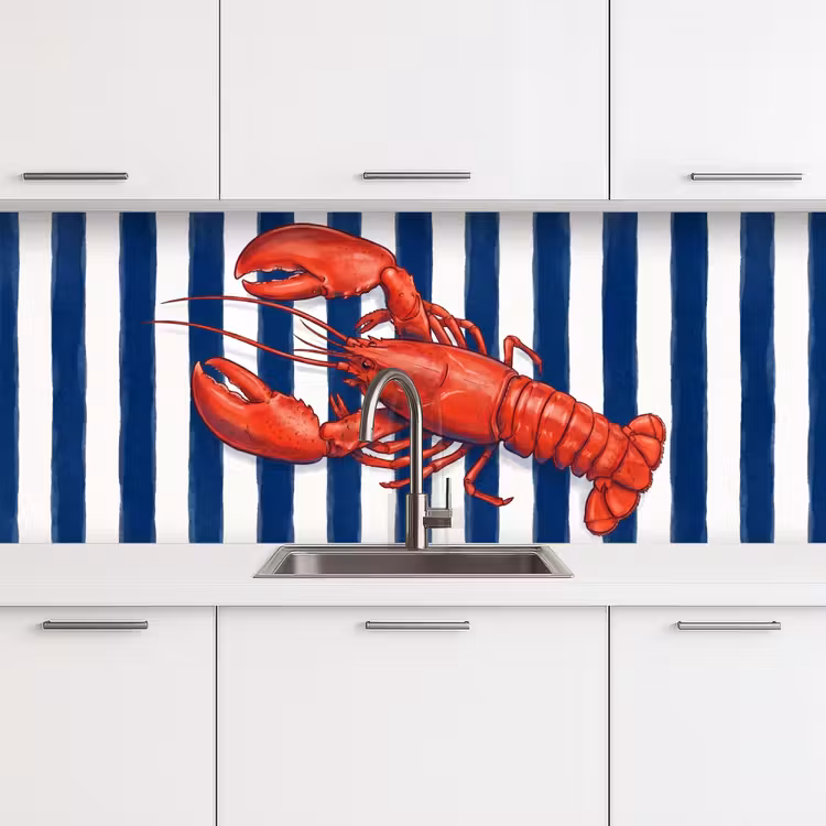 Schaaldier - Kreeft - Marine - Illustratie - Rood keuken achterwand 2 middel -3d