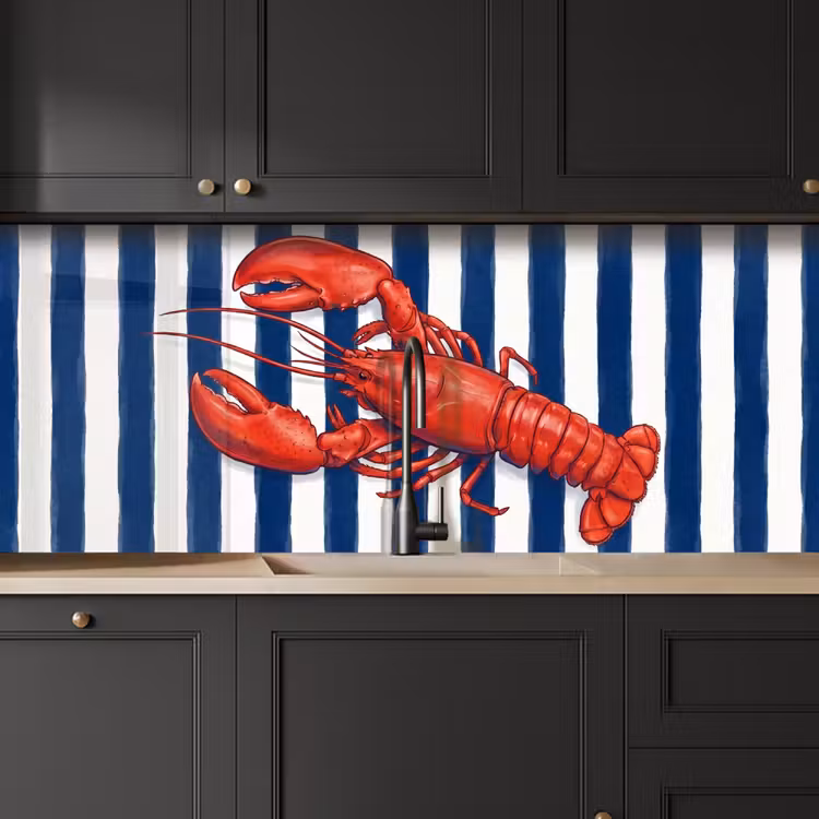 Schaaldier - Kreeft - Marine - Illustratie - Rood keuken achterwand 2 middel -sfeer1
