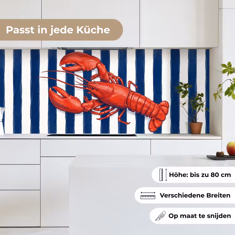 Schaaldier - Kreeft - Marine - Illustratie - Rood keuken achterwand 2 middel -sfeer4_DE