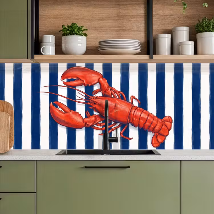 Schaaldier - Kreeft - Marine - Illustratie - Rood keuken achterwand 2 middel -sfeer3