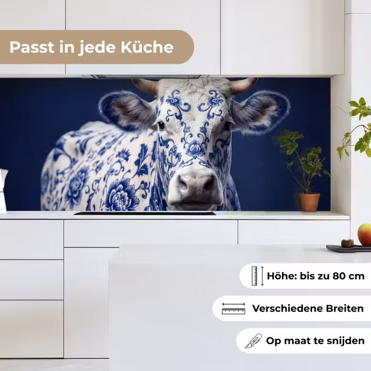 Koe - Delfts - Blauw - Artistiek keuken achterwand 2 middel -sfeer4_DE