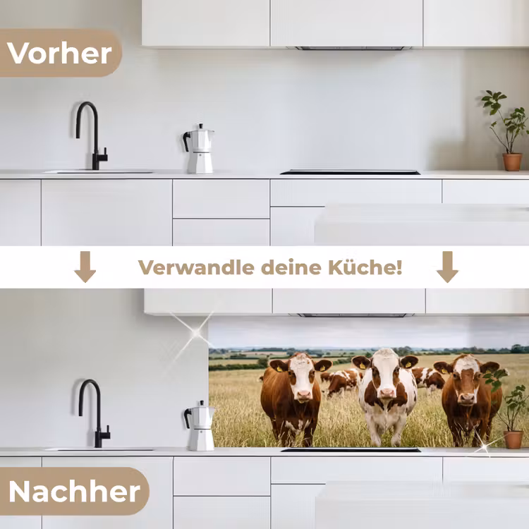 Koeien - Portret - Weide - Boerderij - Nieuwsgierig keuken achterwand 2 middel -voor-na_DE