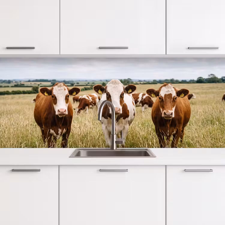 Koeien - Portret - Weide - Boerderij - Nieuwsgierig keuken achterwand 2 middel -3d