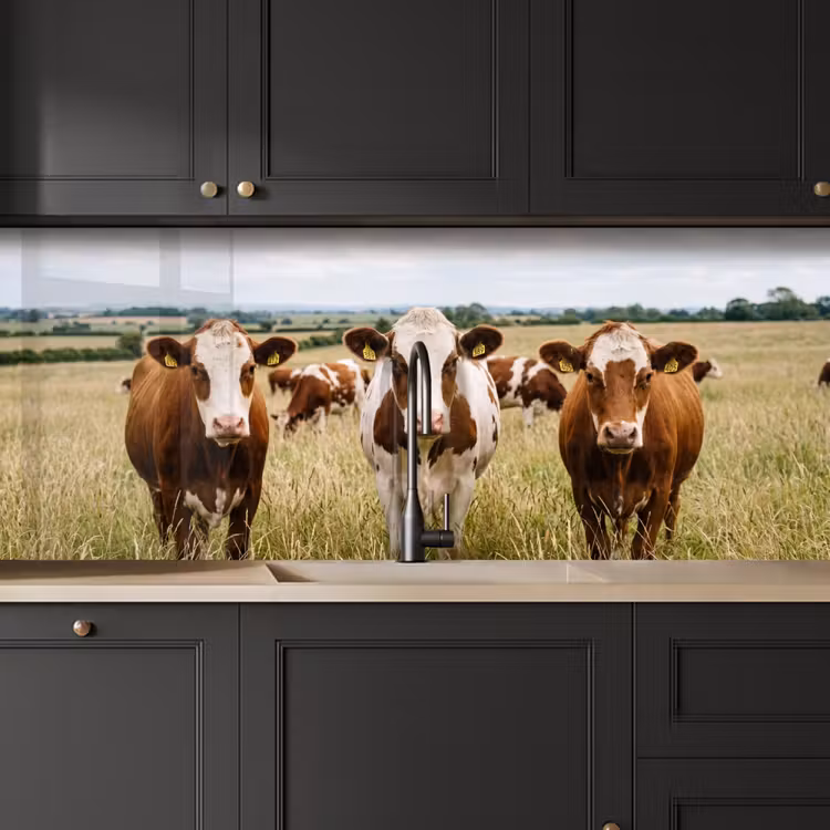 Koeien - Portret - Weide - Boerderij - Nieuwsgierig keuken achterwand 2 middel -sfeer1