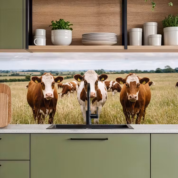 Koeien - Portret - Weide - Boerderij - Nieuwsgierig keuken achterwand 2 middel -sfeer3