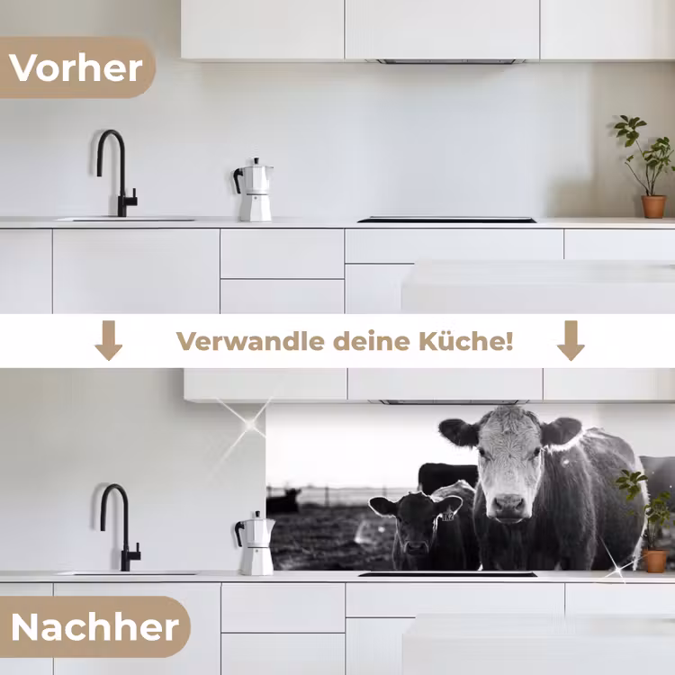 Koeien - Zwart - Wit keuken achterwand 2 middel -voor-na_DE