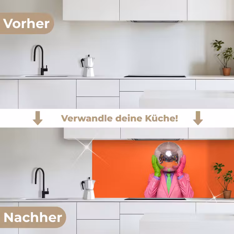 Kunst - Disco bal - Kleurrijk - Modern - Studio keuken achterwand 2 middel -voor-na_DE