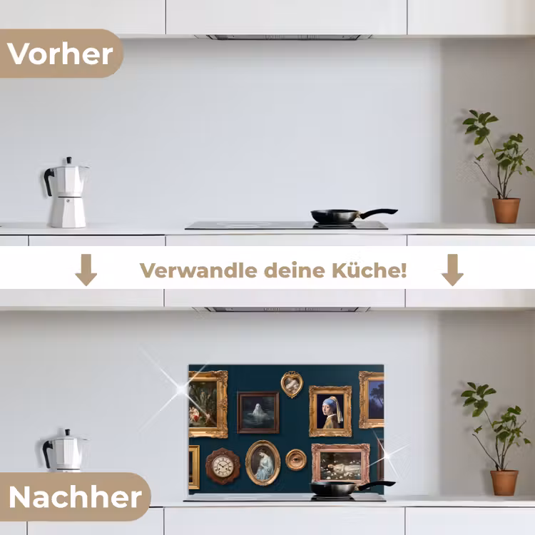 Kunst - Schilderijen - Decoratie - Klassiek - Groen keuken achterwand spatscherm klein -voor_na_DE