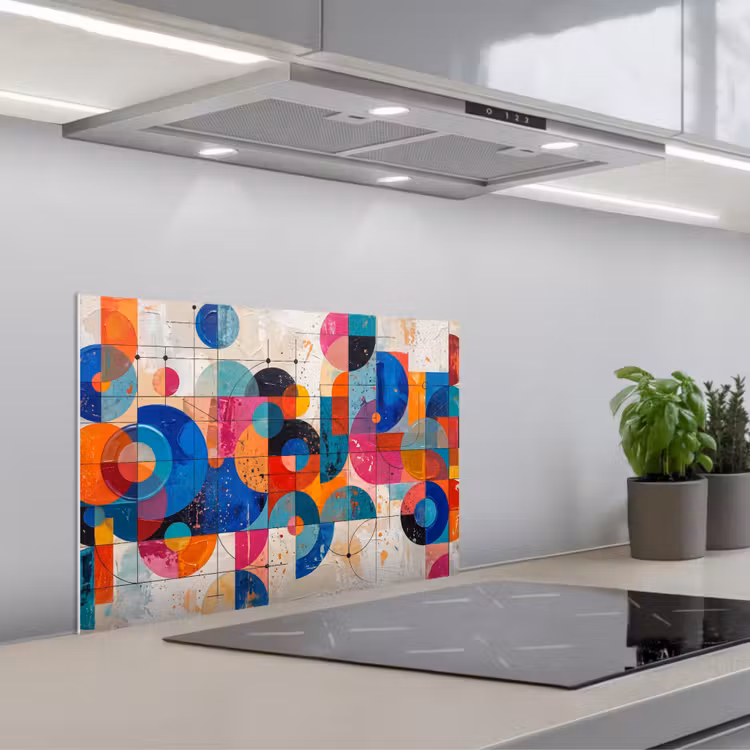 Kunst - Geometrisch - Abstract - Kleurrijk keuken achterwand spatscherm klein -3d_schuin