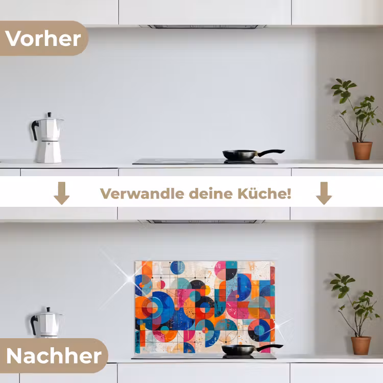 Kunst - Geometrisch - Abstract - Kleurrijk keuken achterwand spatscherm klein -voor_na_DE