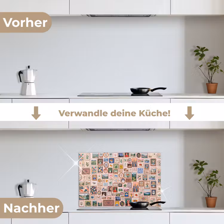 Kunst - Collectie - Decoratie - Modern - Kleurrijk keuken achterwand spatscherm klein -voor_na_DE