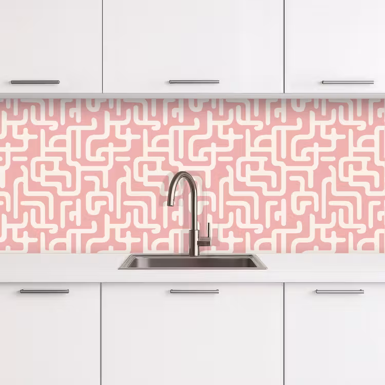 Doolhofpatroon - Roze - Wit - Abstract keuken achterwand 2 middel 871 -3d