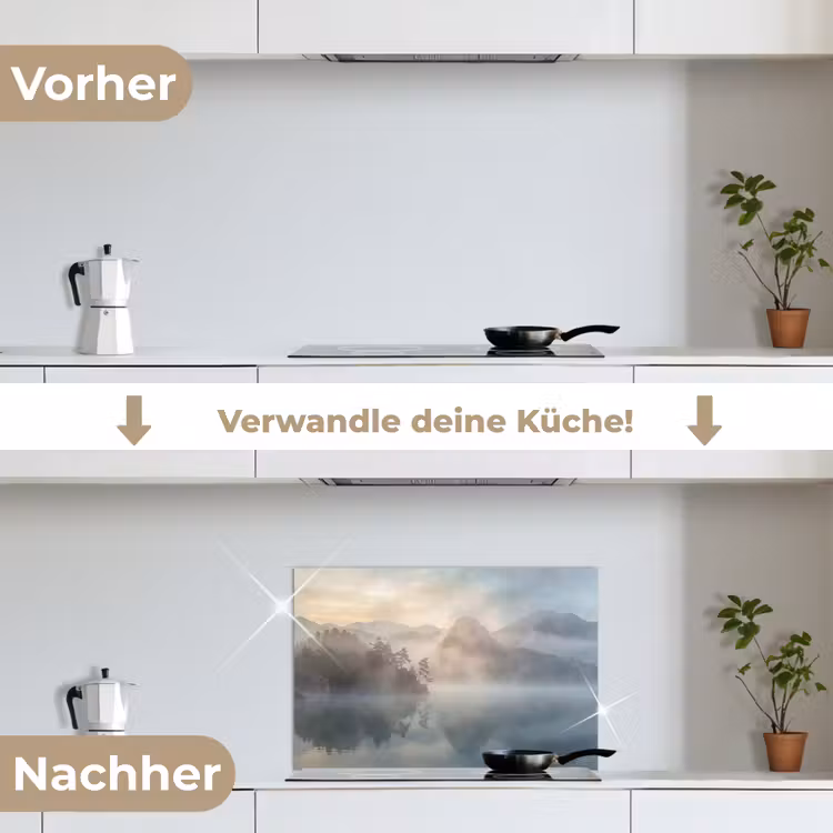 Landschap - Bergen - Mist - Water - Natuur keuken achterwand spatscherm klein -voor_na_DE