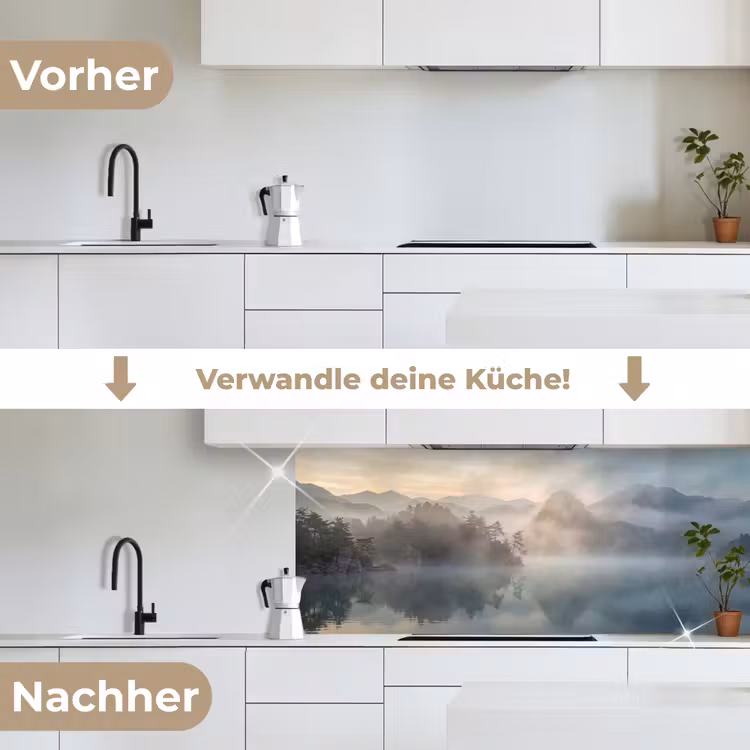 Landschap - Bergen - Mist - Water - Natuur keuken achterwand 2 middel -voor-na_DE