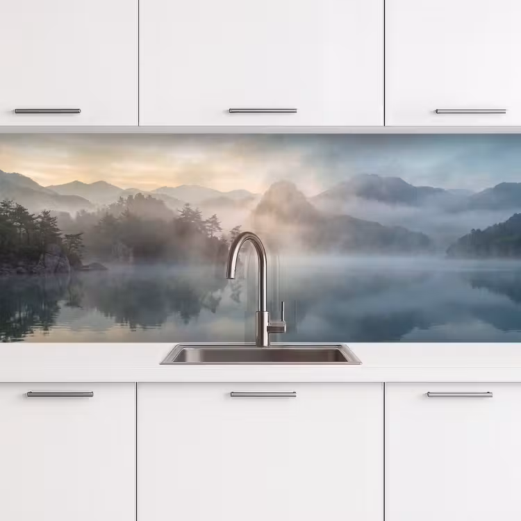 Landschap - Bergen - Mist - Water - Natuur keuken achterwand 2 middel -3d