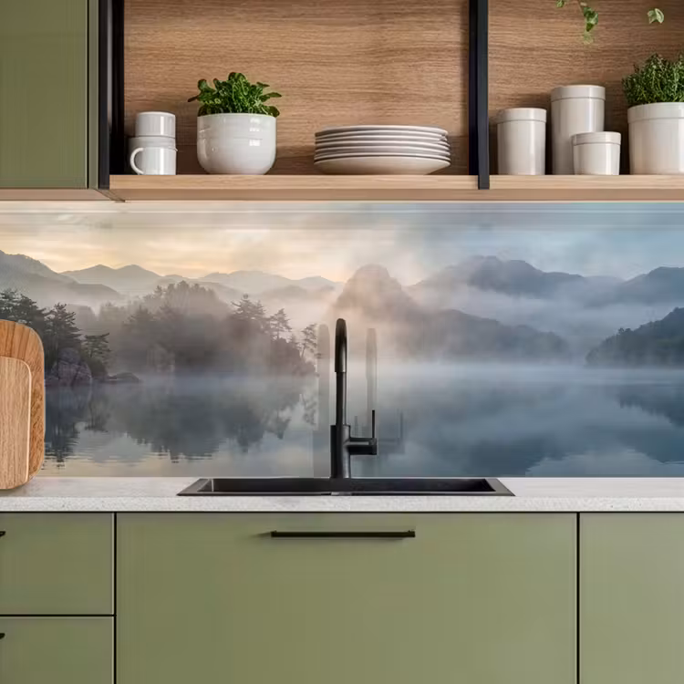 Landschap - Bergen - Mist - Water - Natuur keuken achterwand 2 middel -sfeer3
