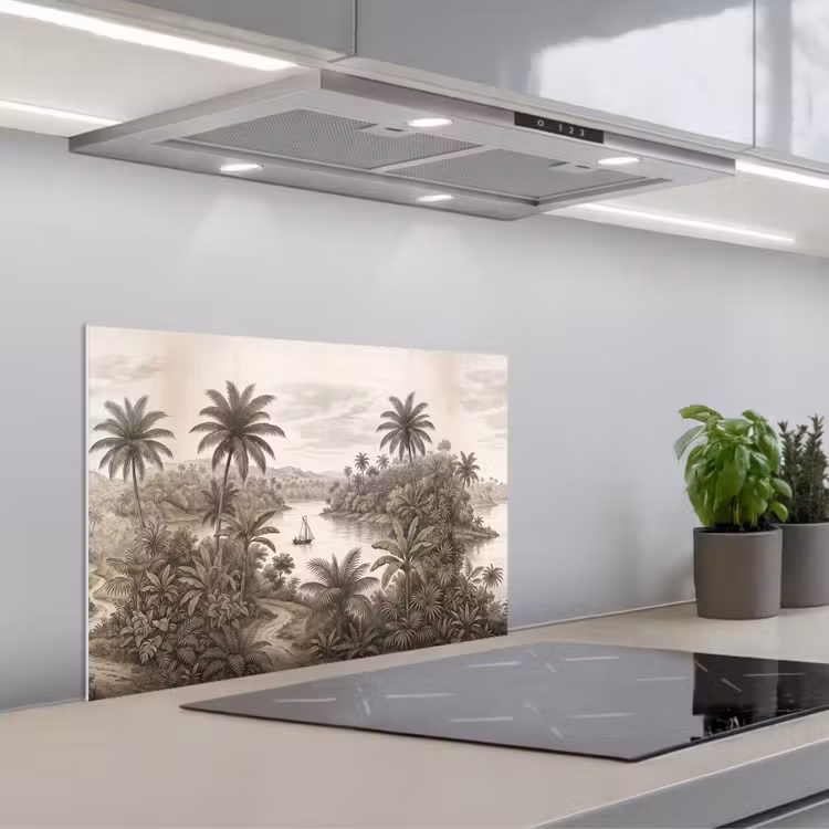 Landschap - Rivier - Boot - Tropisch - Vintage keuken achterwand spatscherm klein -3d_schuin