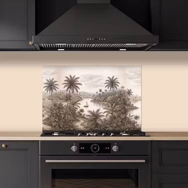 Landschap - Rivier - Boot - Tropisch - Vintage keuken achterwand spatscherm klein -sfeer1