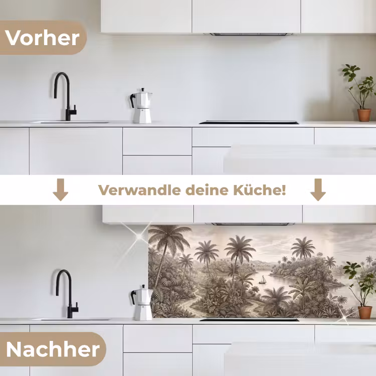 Landschap - Rivier - Boot - Tropisch - Vintage keuken achterwand 2 middel -voor-na_DE