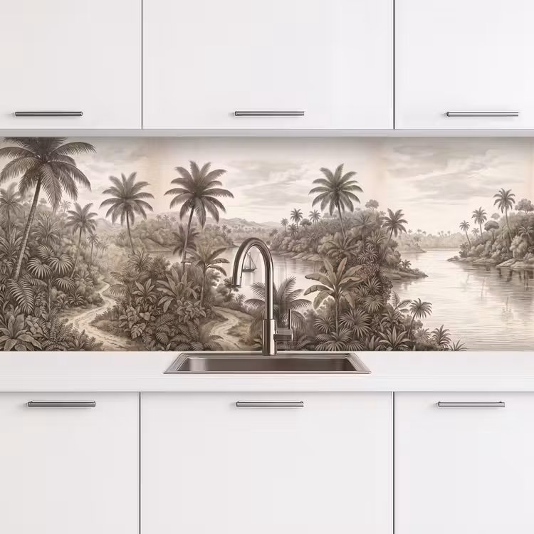 Landschap - Rivier - Boot - Tropisch - Vintage keuken achterwand 2 middel -3d