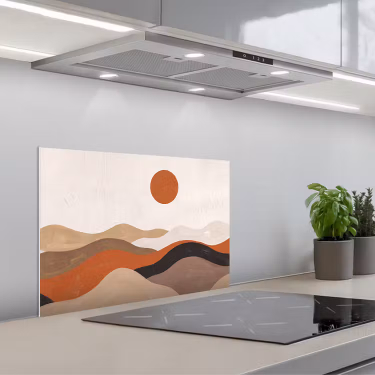Landschap - Heuvels - Zon - Abstract - Oranje keuken achterwand spatscherm klein -3d_schuin