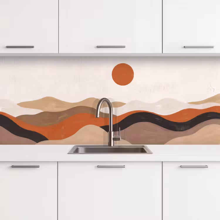 Landschap - Heuvels - Zon - Abstract - Oranje keuken achterwand 2 middel -3d