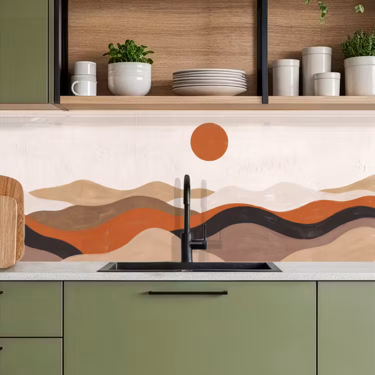 Landschap - Heuvels - Zon - Abstract - Oranje keuken achterwand 2 middel -sfeer3