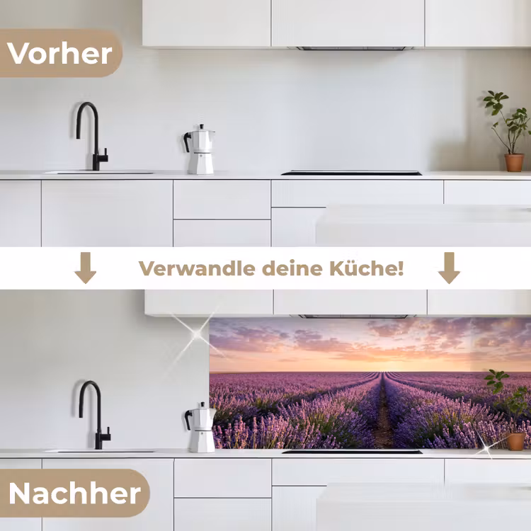 Landschap - Lavendelveld - Paars keuken achterwand 2 middel -voor-na_DE