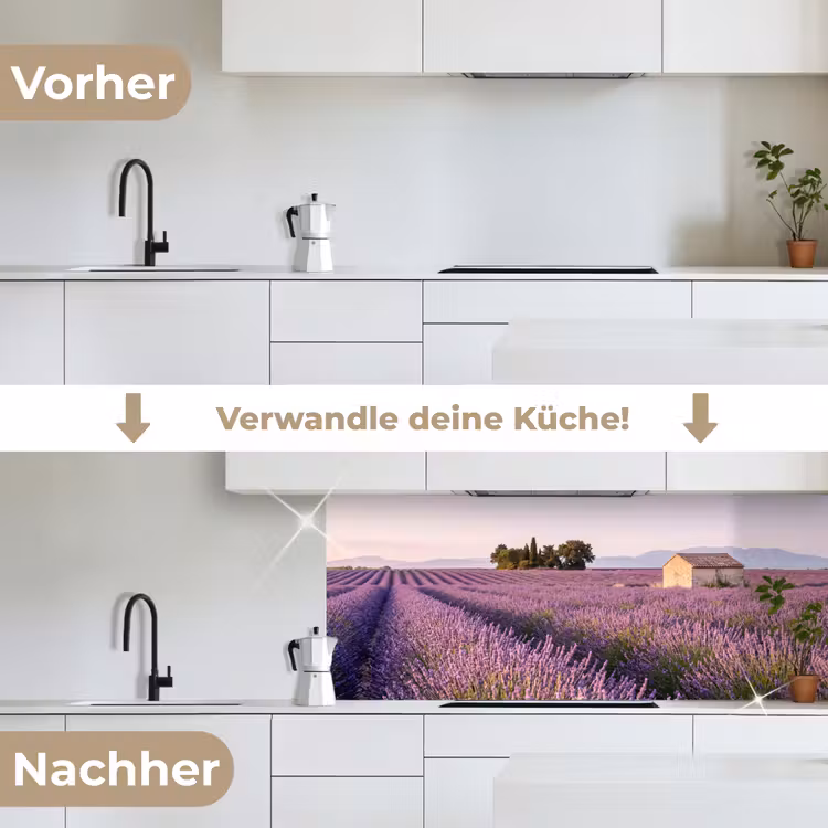 Lavendel - Landschap - Sereen - Paars keuken achterwand 2 middel -voor-na_DE