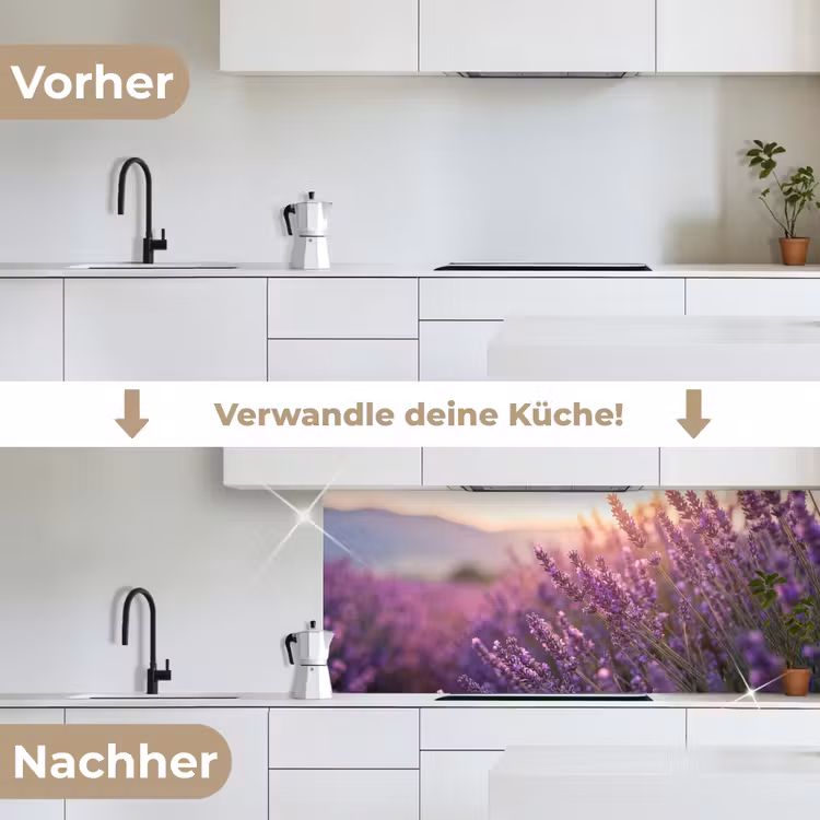 Lavendel - Paars - Zonlicht keuken achterwand 2 middel -voor-na_DE