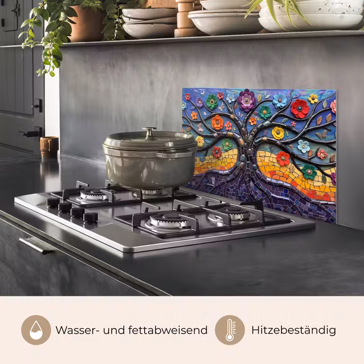 Levensboom - Mozaïek - Bloemen - Kleurrijk - Vrolijk keuken achterwand spatscherm klein -usp_DE