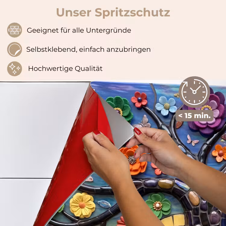 Levensboom - Mozaïek - Bloemen - Kleurrijk - Vrolijk keuken achterwand spatscherm klein -spatscherm_DE