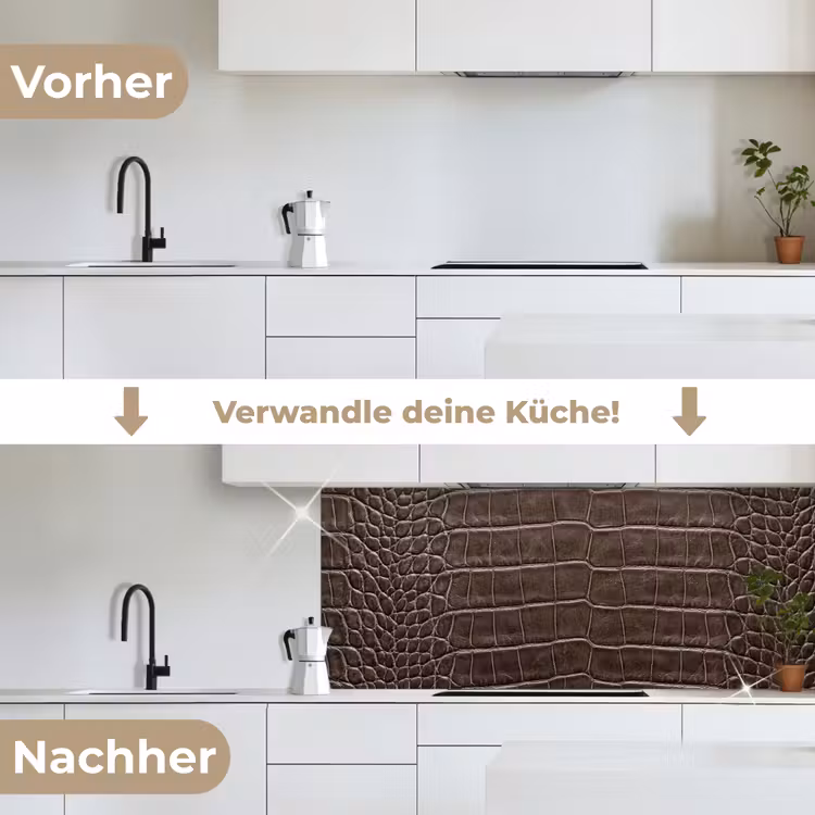 Leer - Krokodil - Mat keuken achterwand 2 middel -voor-na_DE