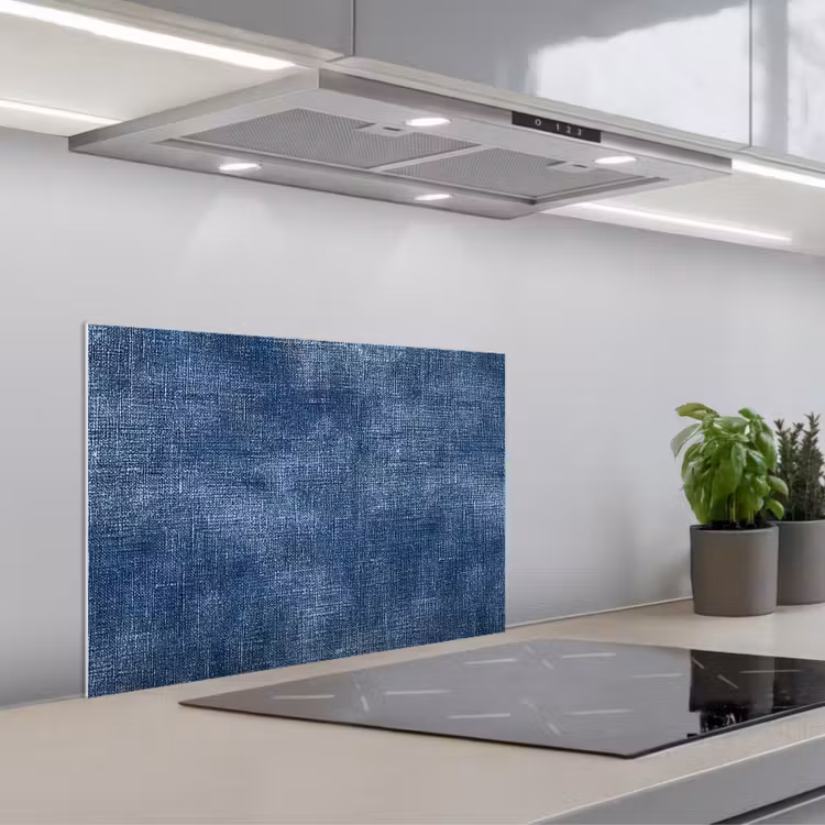 Linnen - Textuur - Patroon - Denim - Rustiek keuken achterwand spatscherm klein 900 -3d_schuin