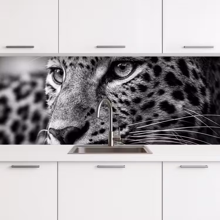Luipaard - Zwart - Wit - Oog keuken achterwand 2 middel -3d
