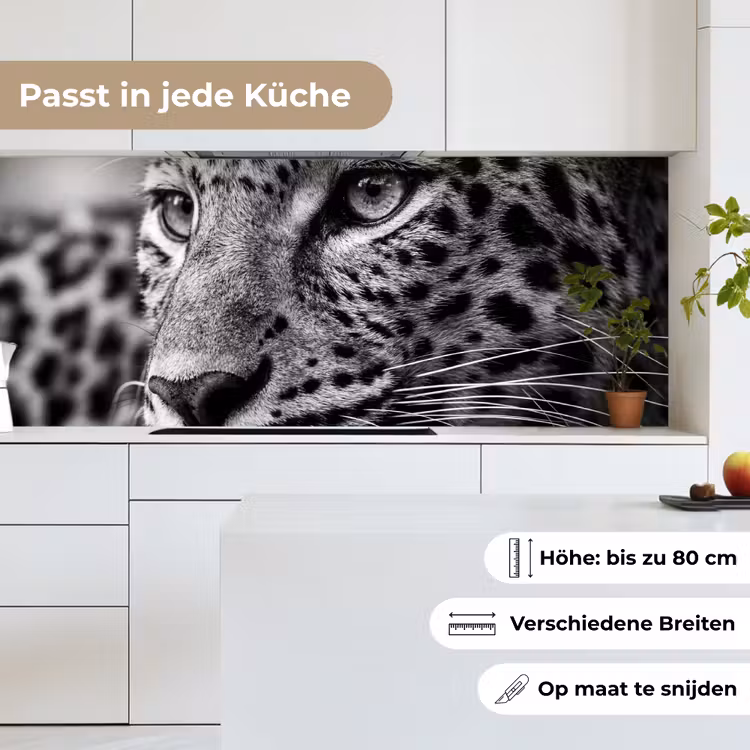 Luipaard - Zwart - Wit - Oog keuken achterwand 2 middel -sfeer4_DE