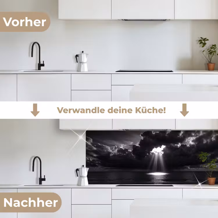 Licht - Wolken - Zee - Zwart-wit - Natuur keuken achterwand 2 middel -voor-na_DE