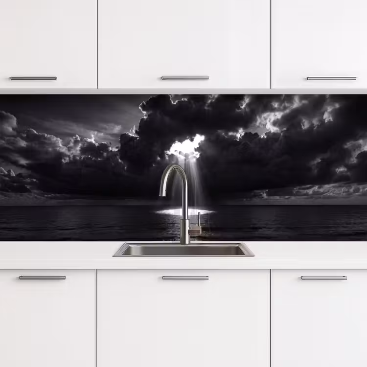 Licht - Wolken - Zee - Zwart-wit - Natuur keuken achterwand 2 middel -3d