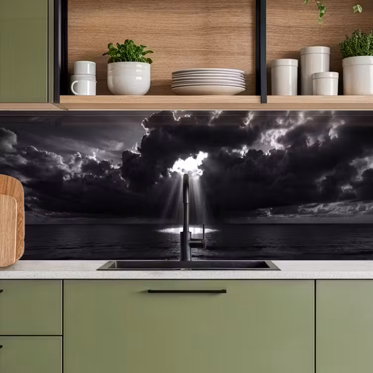 Licht - Wolken - Zee - Zwart-wit - Natuur keuken achterwand 2 middel -sfeer3