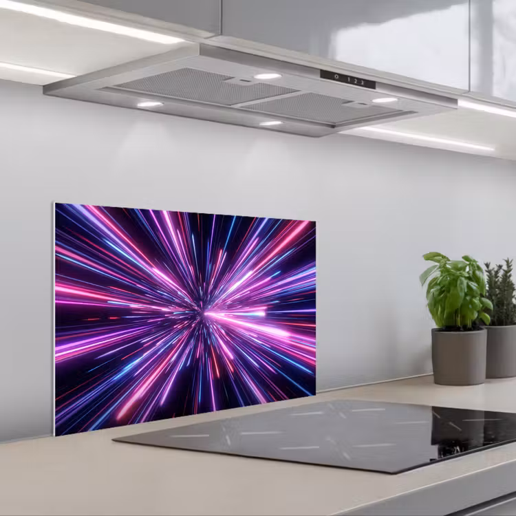 Lichtsnelheid - Ruimte - Roze - Paars keuken achterwand spatscherm klein -3d_schuin