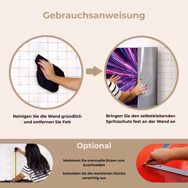 Lichtsnelheid - Ruimte - Roze - Paars keuken achterwand spatscherm klein -gebruiksaanwijzing_DE